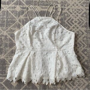 FOREVER21 White Lace Halter Peplum Floral Top Strappy Open Back size 1X
